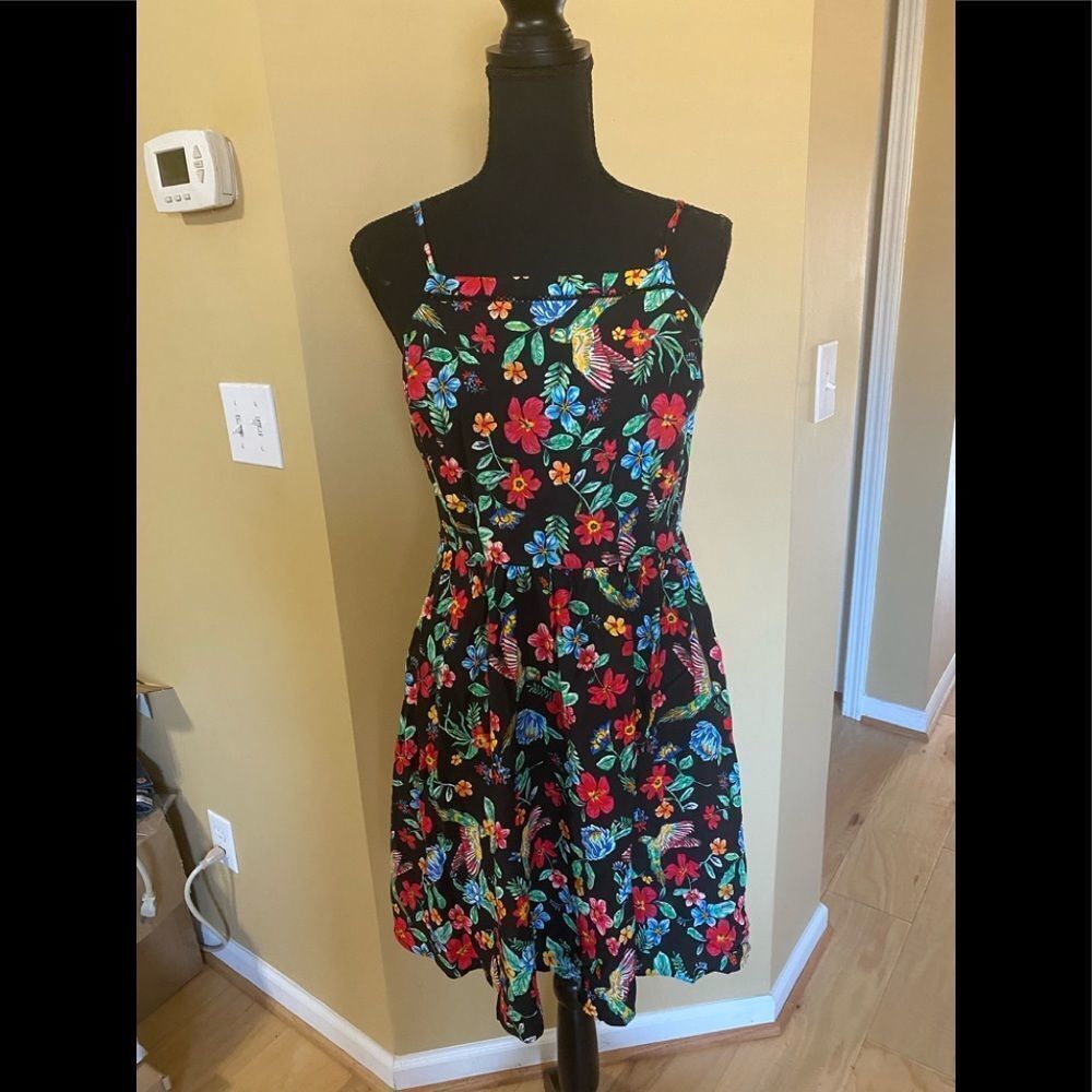 Old Navy Black Floral Spaghetti Strap Sundress Small